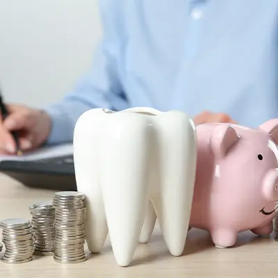 Coins and a piggy bank